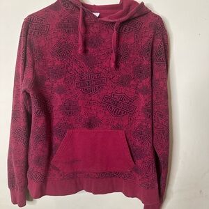 Harley Davidson Hoodie Womens Medium Red Sweatshirt All over Print Fleece 2009
